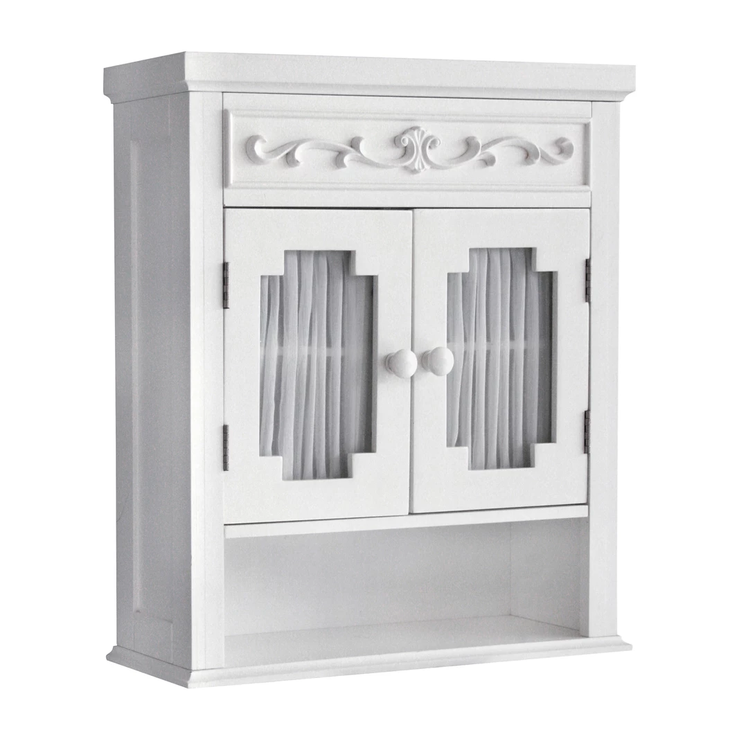 TeamsonUS Teamson Home Lisbon Removable Wooden Wall Cabinet With Drapery-Lined Doors, White