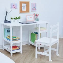 TeamsonUS New Fantasy Fields Wooden Play Desk With Shelves And Chair, White