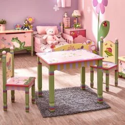 TeamsonUS Fantasy Fields Kids Painted Wooden Magic Garden Table With 2 Chairs, Multicolor