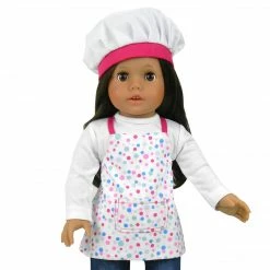TeamsonUS Kids Sophia's Baking Apron, White Hat And Oven Mitts Set For 18'' Dolls, White