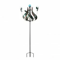 TeamsonUS Teamson Home Outdoor Solar Tulip And Butterfly Kinetic Windmill Sculpture With LED Light, Teal