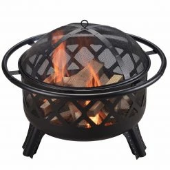 TeamsonUS Teamson Home 30" Outdoor Round Wood Burning Fire Pit With Steel Base, Black