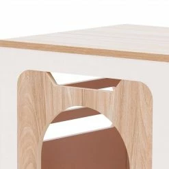 TeamsonUS Teamson Pets Daisy Elevated Vented Wooden Cat Litter Box Enclosure Side Table, Tan