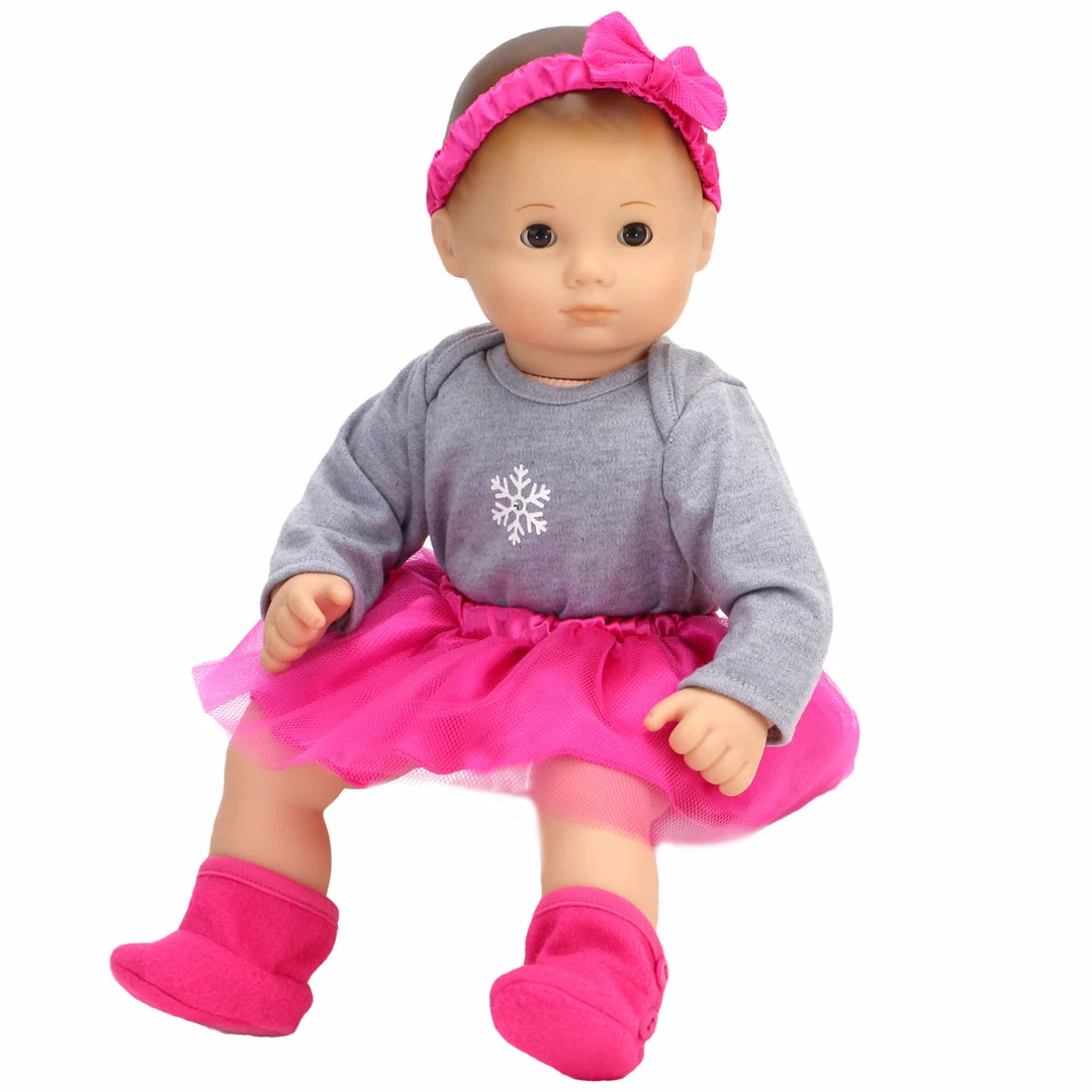 TeamsonUS Sophia's 4 Piece Snowflake Outfit For 15" Baby Dolls, Pink/ Gray Kids