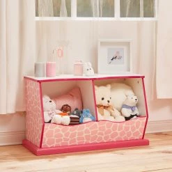 TeamsonUS Fantasy Fields Kids Painted Wooden Toy Storage Cubby With Fashion Giraffe Prints, Pink