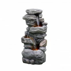 TeamsonUS New Teamson Home Indoor/Outdoor 4-Tier Stacked Stone-Look Tall Waterfall Fountain With LED Lights