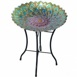 TeamsonUS Teamson Home 18" Mosaic Flower Glass Bird Bath W/ Stand