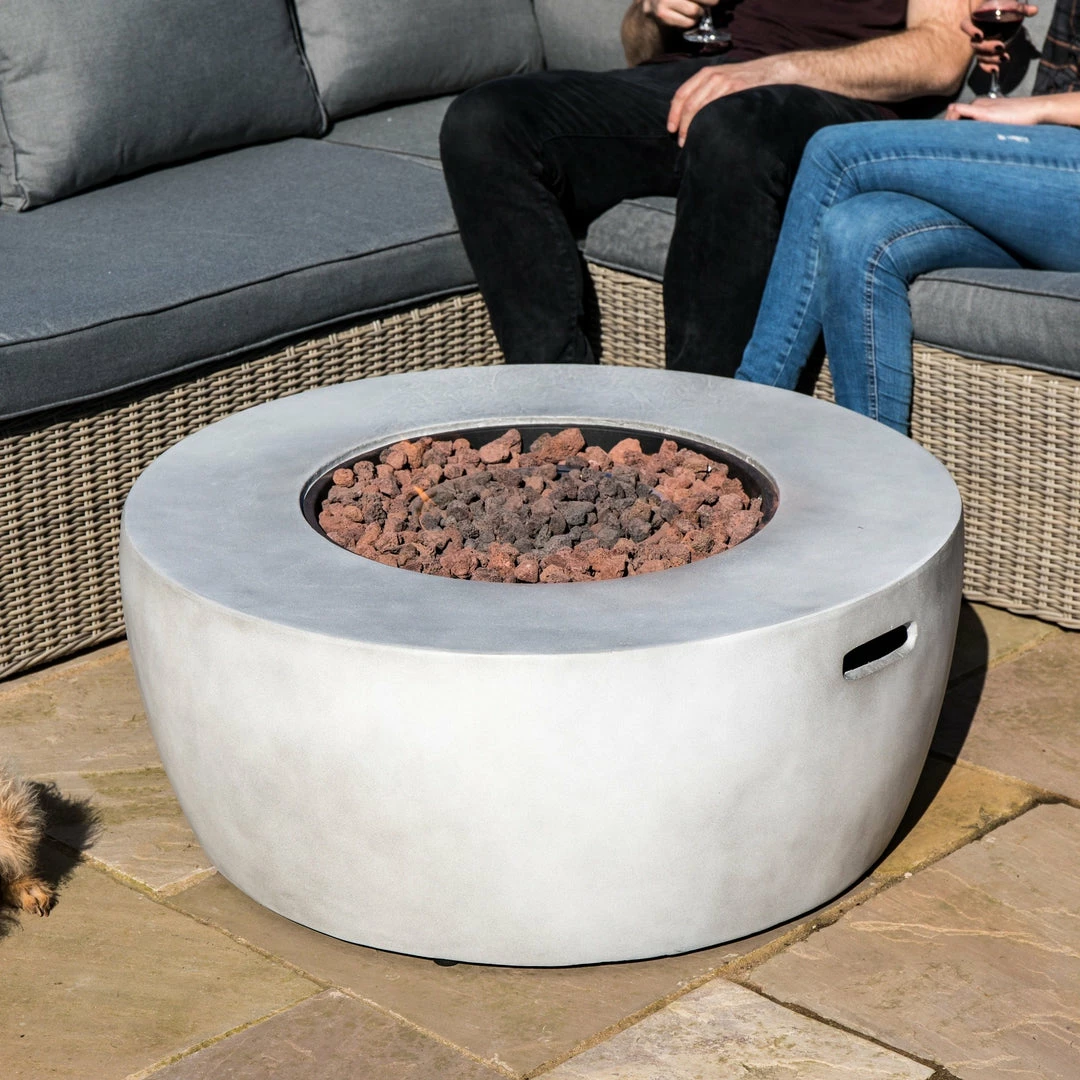 TeamsonUS New Teamson Home 36" Outdoor Round Propane Gas Fire Pit With Faux Concrete Base, Gray