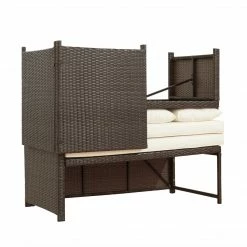 TeamsonUS Teamson Home Outdoor 3-Piece Rattan Patio Sectional Set With Loveseat, Chaise Lounge And Coffee Table, Brown/White