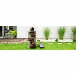 TeamsonUS Teamson Home Solar Powered 4-Tier Cascading Bowls Water Fountain With LED Lights, Brown
