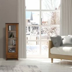 TeamsonUS Teamson Home Avery Wooden Linen Tower Cabinet With Storage, Oiled Oak