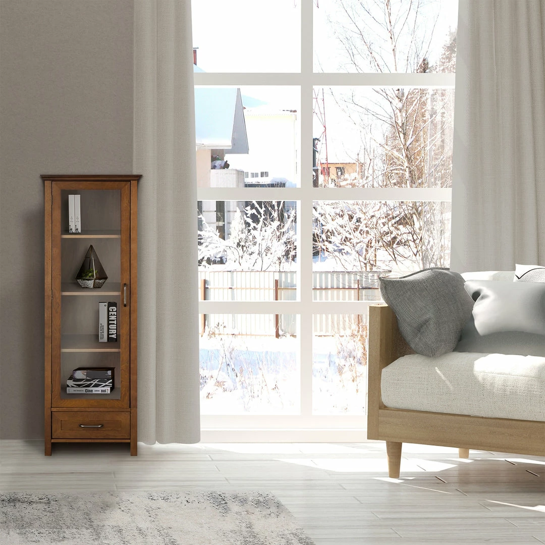 TeamsonUS Teamson Home Avery Wooden Linen Tower Cabinet With Storage, Oiled Oak