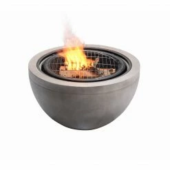 TeamsonUS Teamson Home 30" Outdoor Round Wood Burning Fire Pit With Faux Concrete Base, Gray