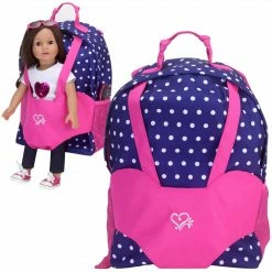 TeamsonUS Sophia's Polka Dot Backpack Carrier To Fit 15'' & 18'' Dolls, Navy