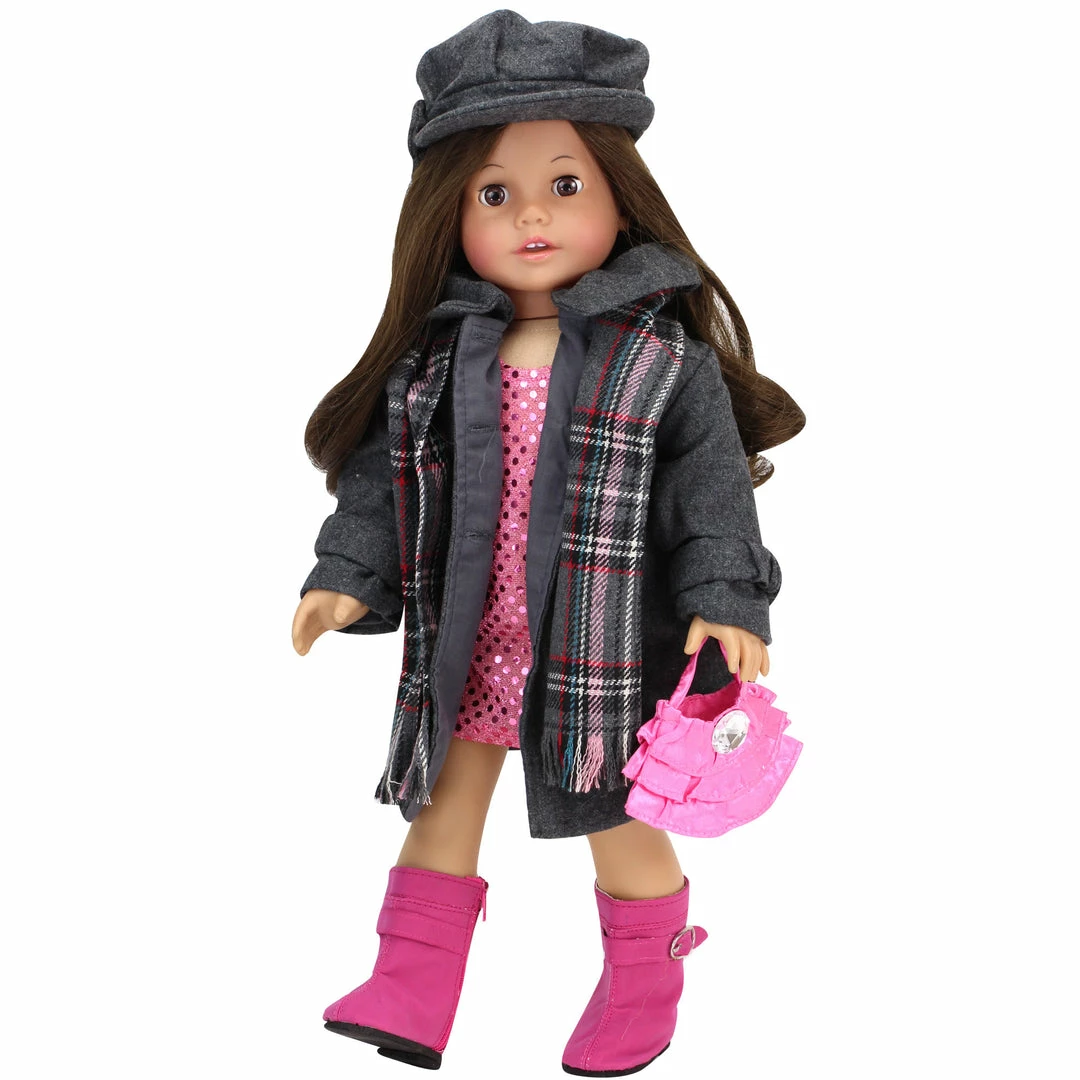 TeamsonUS Sophia's 4 Piece Winter Coat With Boots Set For 18'' Dolls, Gray/Pink Kids