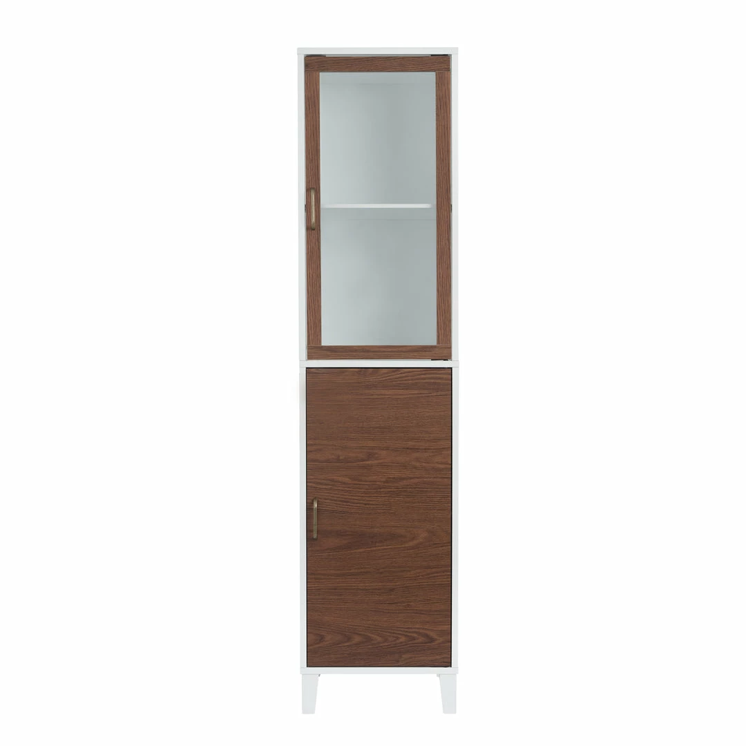TeamsonUS Teamson Home Tyler Modern Wooden Linen Tower Tall Storage Cabinet With Two Doors, Walnut/White
