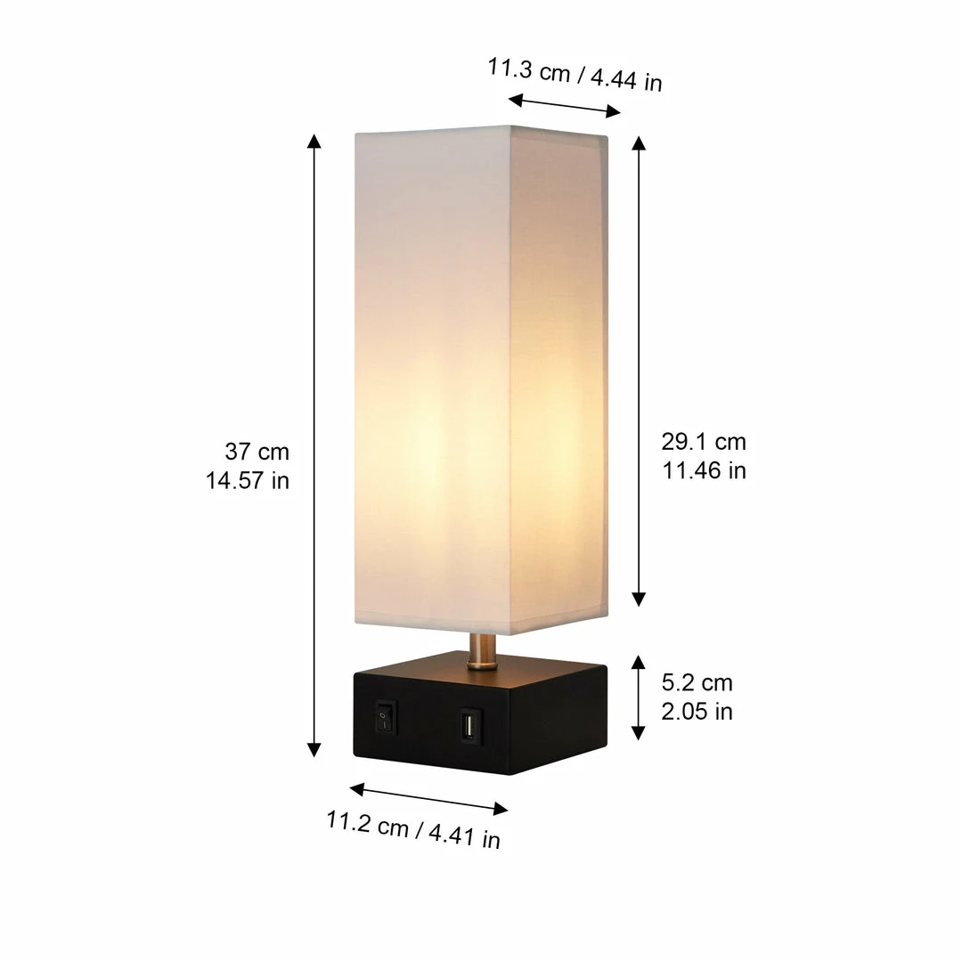 TeamsonUS Teamson Home Colette 14.5" Modern Metal Table Lamp With Square Shade And USB Port, Black/White