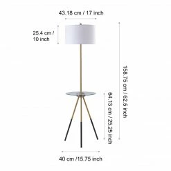 TeamsonUS Teamson Home Myra Floor Lamp With Glass Table And Built-In USB Port, Gold/White