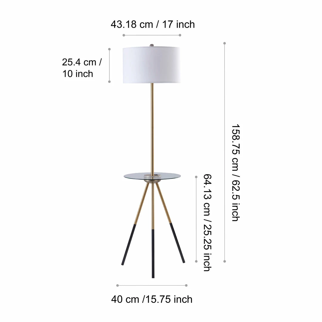 TeamsonUS Teamson Home Myra Floor Lamp With Glass Table And Built-In USB Port, Gold/White