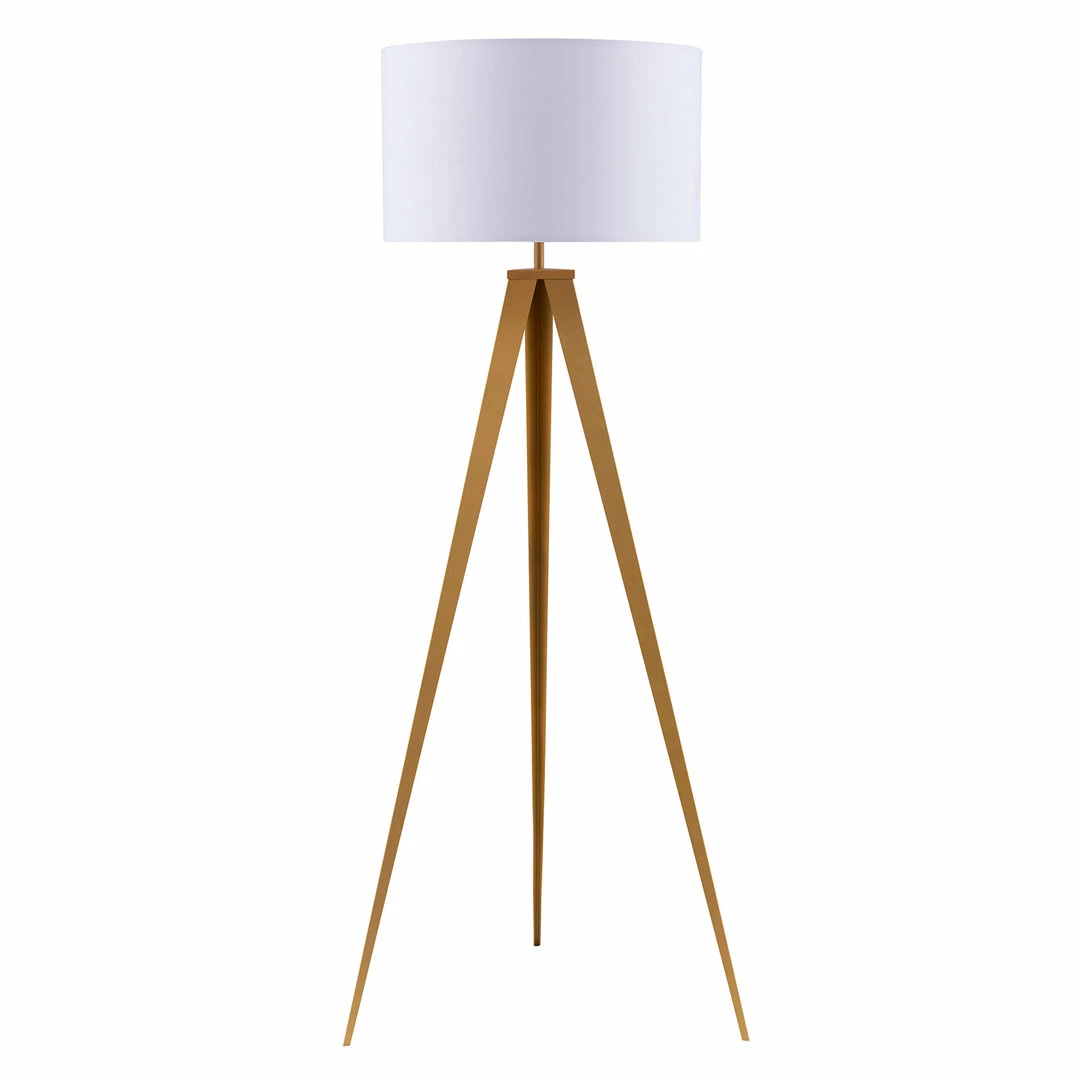 TeamsonUS Teamson Home Romanza 62" Postmodern Tripod Floor Lamp With Drum Shade, Matte Gold/White