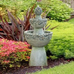 TeamsonUS Teamson Home Outdoor Stone-Look 3-Tier Pedestal Floor Fountain, Gray