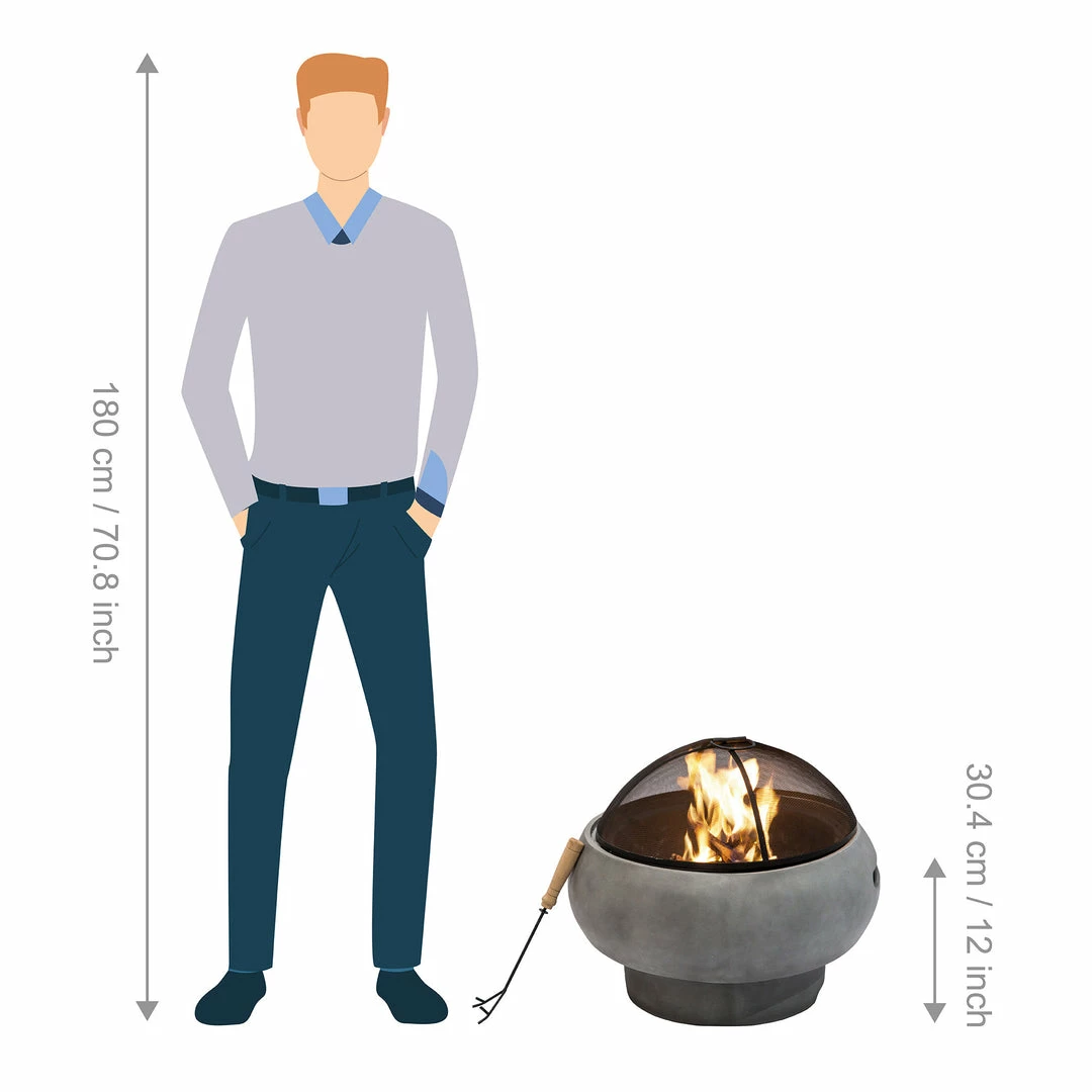 TeamsonUS Teamson Home 21" Outdoor Round Stone Wood Burning Fire Pit With Faux Concrete Base, Gray