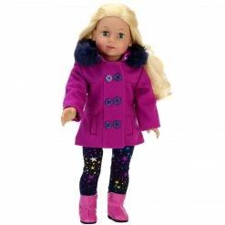 TeamsonUS Sophia's 3 Piece Peacoat, Leggings And Boots Set For 18'' Dolls, Magenta Kids