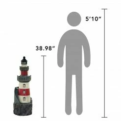 TeamsonUS Teamson Home Outdoor Solar Light House Fountain With Rotating LED Light, Red/White