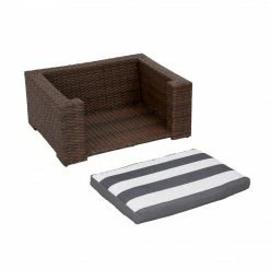 TeamsonUS Teamson Pets Clotho Outdoor Cat Or Small Dog Wicker Bed With Cushion, Walnut/Gray New