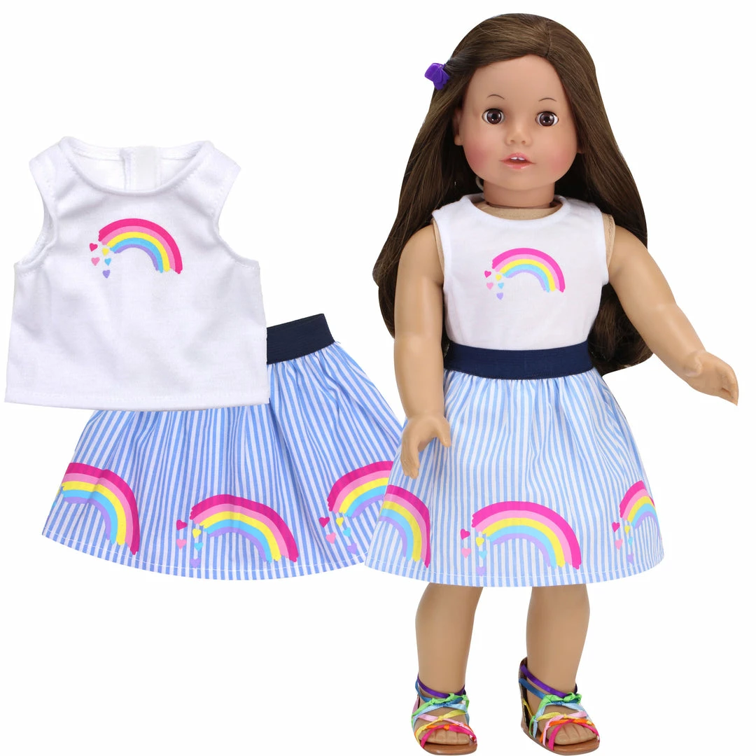 TeamsonUS Kids Sophia's Rainbow Shirt And Striped Skirt For 18" Dolls, Multicolor