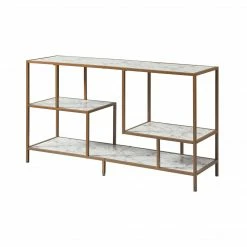 TeamsonUS Teamson Home Marmo Modern Open Air Stand For TVs Up To 60" With Storage Shelves, Faux Marble/Brass