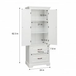 TeamsonUS Teamson Home St. James Wooden Linen Tower Cabinet With 2 Drawers, White