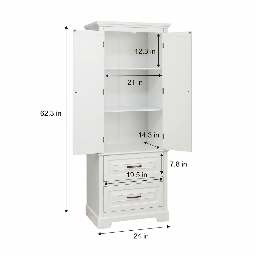 TeamsonUS Teamson Home St. James Wooden Linen Tower Cabinet With 2 Drawers, White