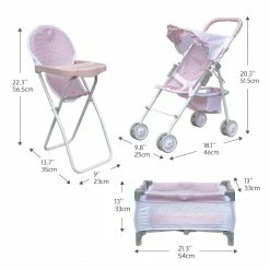 TeamsonUS Olivia's Little World Polka Dots Princess 3-in-1 Baby Doll Nursery Set, Pink/Gray Kids