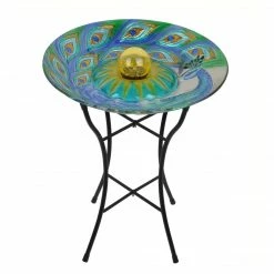 TeamsonUS Teamson Home 18 Inch Solar Glass Birdbath - Peacock