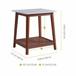 TeamsonUS Teamson Home Kingston Wooden Side Table With Storage And Marble-Look Top, Marble/Walnut