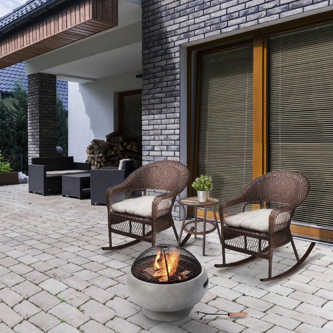 TeamsonUS Teamson Home 21" Outdoor Round Stone Wood Burning Fire Pit With Faux Concrete Base, Gray