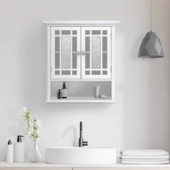 TeamsonUS Teamson Home Windsor Removable Wooden Wall Cabinet With Glass Mosaic Doors, White
