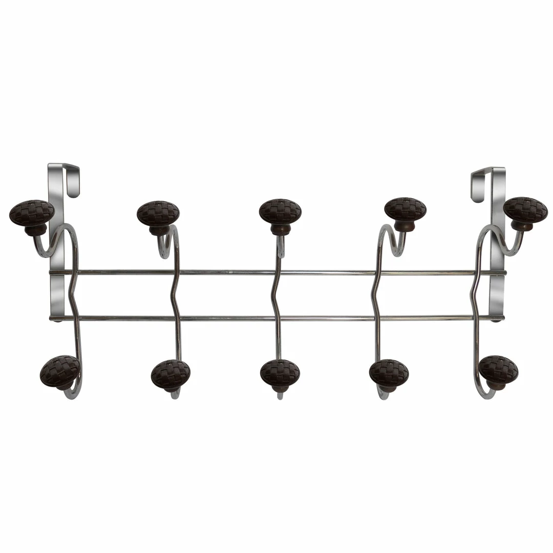 TeamsonUS Teamson Home Over The Door Hanger With 10 Chocolate Woven Hooks And Chrome Finish