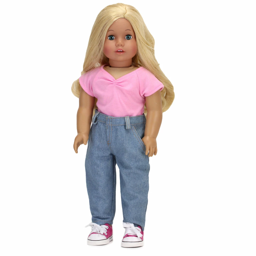 TeamsonUS Sophia's High Rise Loose Fit Jeans For 18" Dolls, Blue Kids