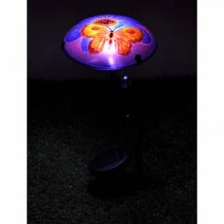 TeamsonUS Teamson Home Outdoor Butterfly Fusion Glass Solar Powered LED Light Stake, Purple