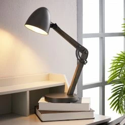 TeamsonUS Teamson Home Lexi Modern Reading Table Lamp With Black Shade And Brushed Steel Finish