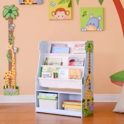 TeamsonUS Fantasy Fields Kids Sunny Safari Wooden Display Bookshelf With Storage Drawer, Multicolor