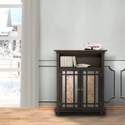 TeamsonUS Teamson Home Windsor Wooden Floor Cabinet With Glass Mosaic Doors, Dark Espresso