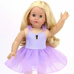 TeamsonUS Sophia’s Complete Two-Piece Ballet Outfit With Leotard, Attached Overskirt, & Matching Satin Slippers For 18” Dolls, Lavender Kids