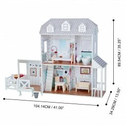 TeamsonUS Teamson Kids Dreamland Farm Dollhouse With 14 Accessories, White/Gray