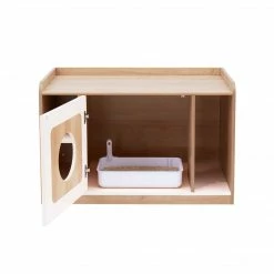 TeamsonUS Teamson Pets Daisy Mixed Wood Cat Litter Box Enclosure Storage Bench, Tan New