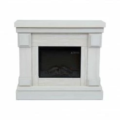 TeamsonUS New Teamson Home Hestia Electric Fireplace Mantel With Gray Faux Marble, White