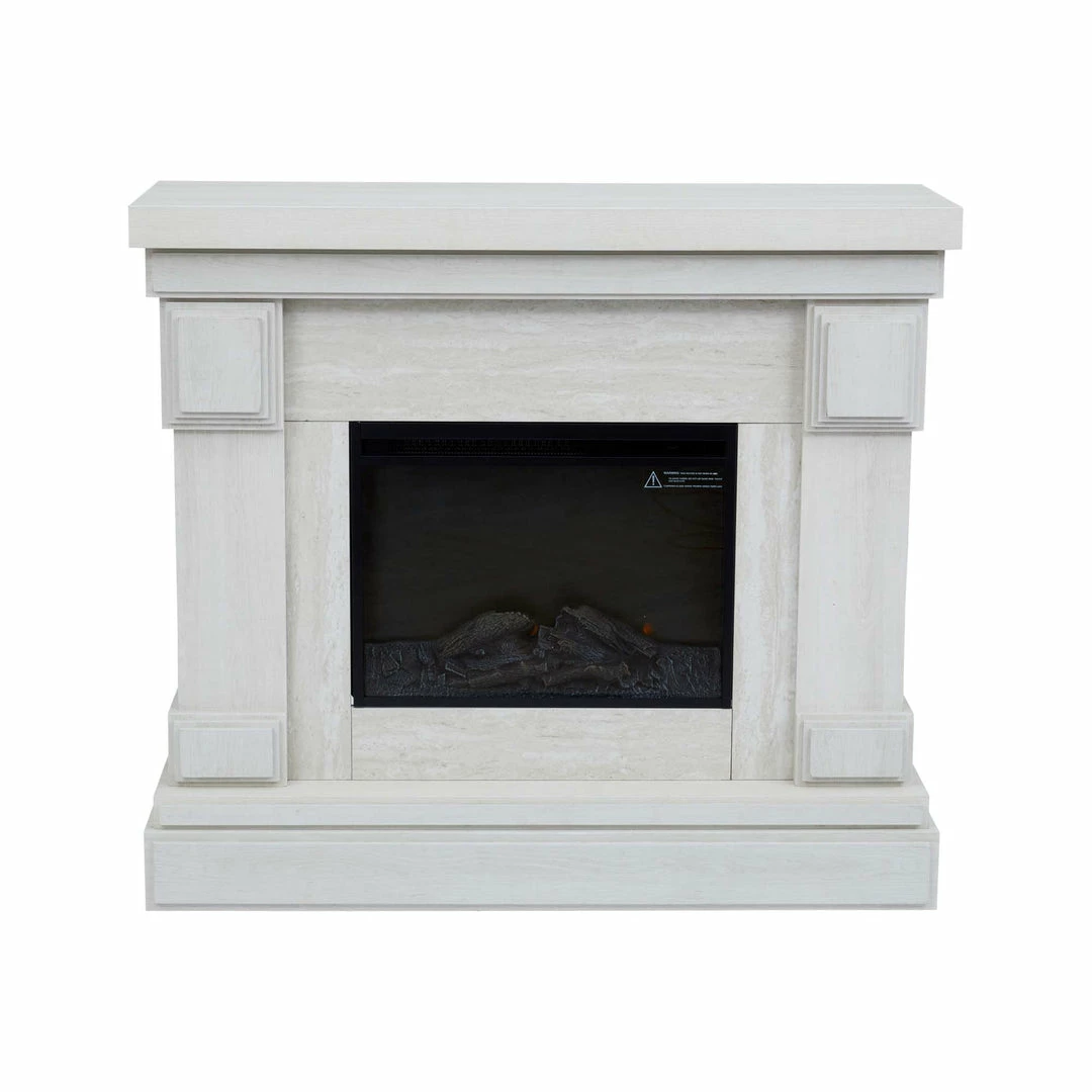 TeamsonUS New Teamson Home Hestia Electric Fireplace Mantel With Gray Faux Marble, White