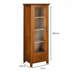 TeamsonUS Teamson Home Avery Wooden Linen Tower Cabinet With Storage, Oiled Oak